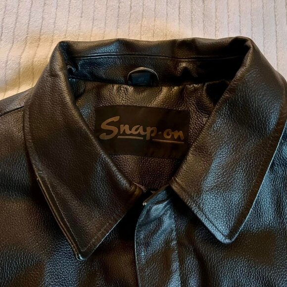 Men's Size Large Retro Snap On Full Zip Dk Brown Leather Bomber Jacket  #8640091 - Picture 7 of 11